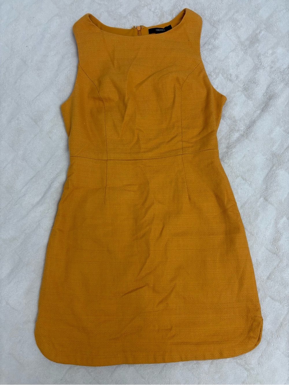 Textured Mustard Yellow Sleeveless Shift Dress